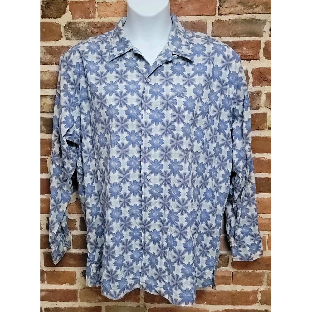 Tommy Hilfiger Mens Shirt Button Up Blue white Floral Print Large